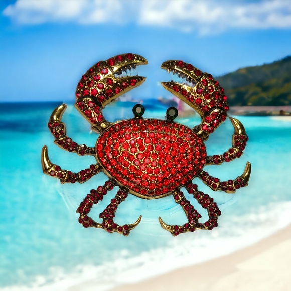 Heidi Daus Red Crystal Crab Bling Brooch - Picture 2 of 14